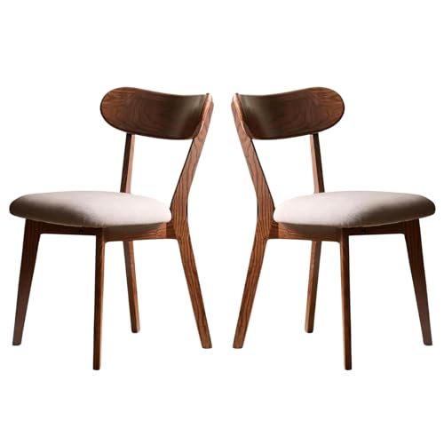 Image of 100% Solid Wood Dining Chairs,Mid Century Modern Dining Chairs with Rounded Backrest,Kitchen,Dining Room Chairs Set of 1 /2 /4 (2, Walnut Color Grey Upholstery)