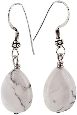 TreasureBay Handmade Natural Gemstone Tear Drop Shape Sterling Silver Earrings - Gift Ideas for Women (White Turquoise)