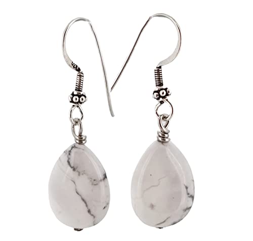 Boucles d'oreilles en argent sterling et véritable turquoise blanche faite main