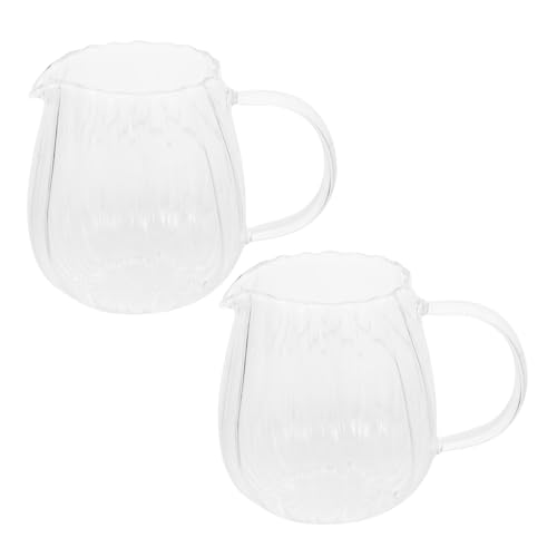 DIYEAH 2 piezas Jarras Pequeñas de Vidrio para Leche Vaso Delicado para Café y Té Hogar Dispensador Transparente para Bebidas Fácil de Limpiar y Decorativo