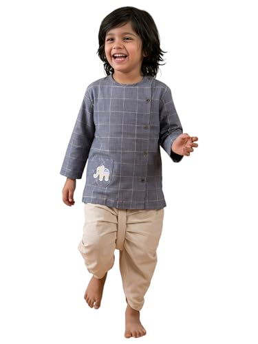 Image of POLKA TOTS Pure Cotton Traditional Dhoti Kurta Set for Baby Boys, Toddlers & Kids | Soft and Breathable Cotton Ethnic Dress for Festivals and Weddings | Traditional Elegant Indian Festive Clothing