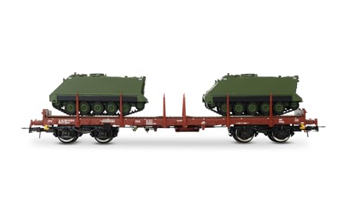 Rivarossi HR6612 FS, 2-unit pack 4-axle flat wagons Rgs + Rgmms, loaded with two 20' containers + two military vehicles M113 - Image 3