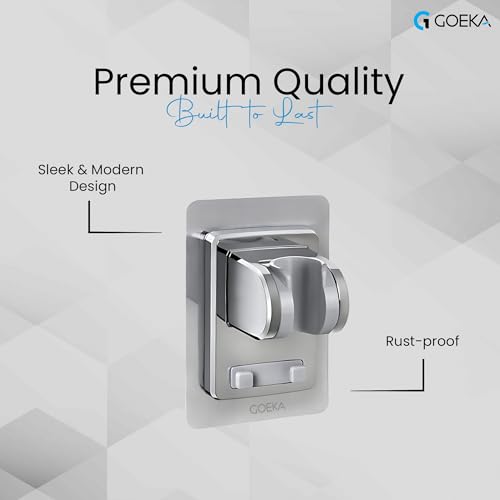 Image of GOEKA Self Adhesive Hand Shower Holder for Bathroom Wall | Durable ABS Body | Adjustable & Waterproof Wall Mount Shower Head Hook | No Drill Mop /Broom Holder for Kitchen & Bathroom (Silver)