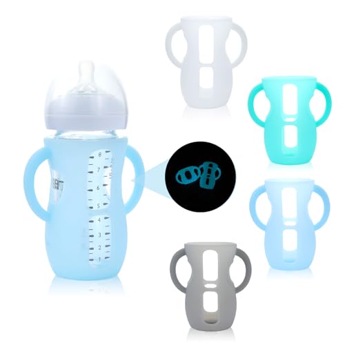 Image of 4-Pack Silicone Sleeves for Philips Avent Glass Bottles, BPA-Free Drop-Resistant Baby Bottle Sleeves with Handles, Compatible with Philips Avent Natural Glass Baby Bottles (8 oz)