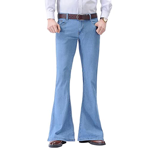 HAORUN Men Stretch Bell Bottom Jeans Slim Fit Low Rise Retro Flared Denim Pants2