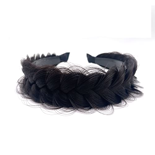 TOECWEGR Hairband Braided Hairpiece Messy Wide 2 Strands Fluffy Braids Wig with Tooth Women Headband Hair Bands