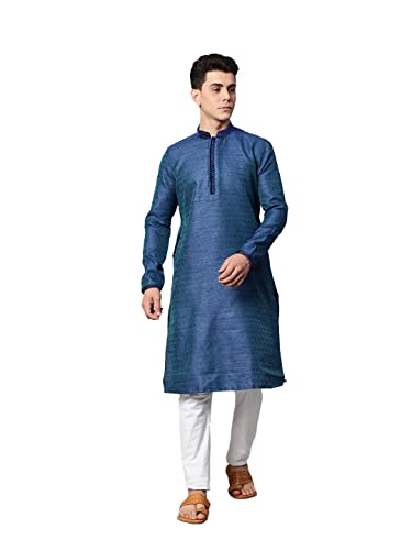 Image of Manthan Mens Full Sleeves Striped Blended Cotton Kurta