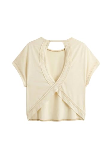 Image of RoseSeek Women's 3 Packs Open Back Tops T Shirt Criss Cross Cut Out Tee Short Sleeve Crewneck Summer Backless Tops