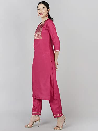 Image of Vaamsi Women's Poly Silk Solid Yoke Design Straight Kurta Set With Dupatta