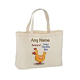 UNIGIFT Personalisierbares Geschenk – Crazy Chicken Man Bag (Animal Slogan Design, weiß) Jeder Name Nachricht Einzigartig – Zoo Silly Cute Funny Neuheit Wild Lover Küken Farm Hen Natur