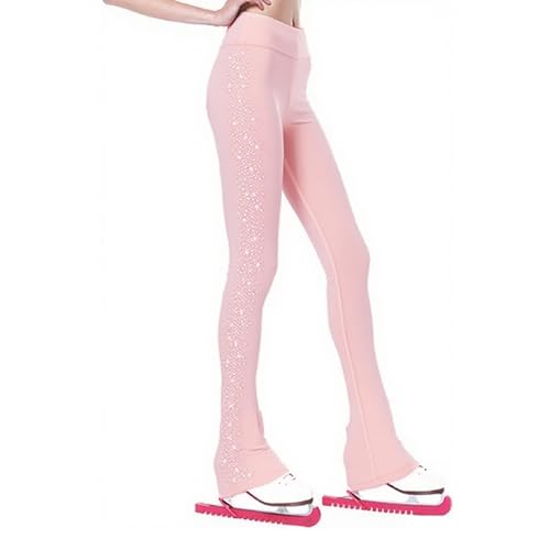 LIUHUO Eiskunstlauf-Hosen Mädchen Training Tragen Qualität Kristalle Schwarz Kind Skating Leggings,Rosa