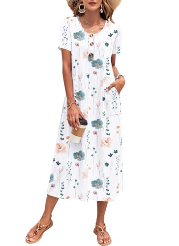 MOLERANI Women's Summer Midi Casual Loose Dress Short Sleeve,E Flowers,M