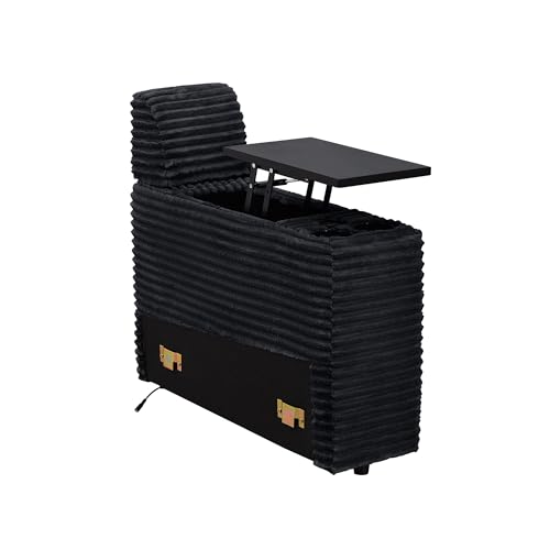 Image of RARZOE Modular Sofa Console Module with Storage, Corduroy Storage Console with USB Port&Cup Holder for Living Room Modular Sectional Sofa Couch, Black