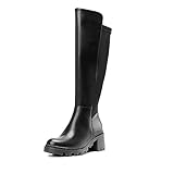 DREAM PAIRS Women's Knee High Boots, Comfortable Chunky Platform Round Toe Stretch Boots for Women, SDKB2310W, BLACK, 7