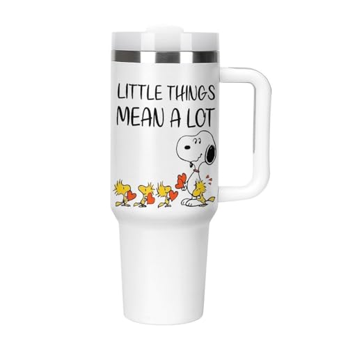 スヌーピー ウッドストック タンブラー 水筒 ドリンクカップ ウォーターボトル 大容量 ストロー 車用 蓋付き 取っ手付き 保温 保冷 直飲み ステンレス 持ち運び 真空断熱 40オンス 1180m?