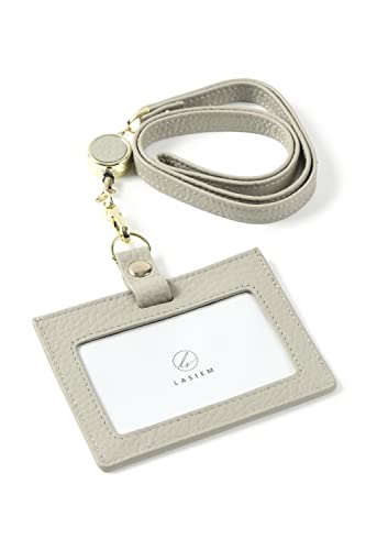 LASIEM IDカードホルダー レディース 本革 革 両面 3枚収納 リール 首掛け