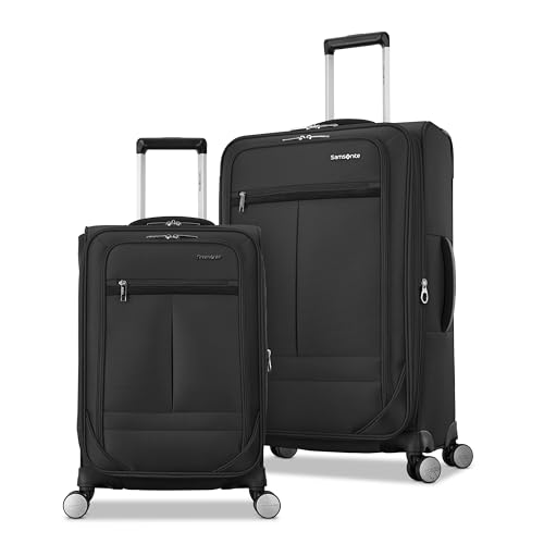 Image of Samsonite 2-PC Soft-Sided 21 /25 inch (Carry-On & Medium Checked), Lightweight Expandable Element Luggage Set: 2 Front Pockets & Side Pocket, Four Spinner Wheels, Adjustable Handle, Durable- Black