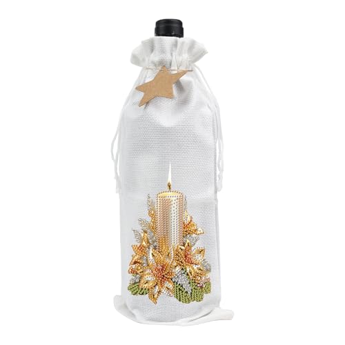 Image of DIY 5D Diamond Painting Gift Wrap, Special Shaped Diamond Art Linen Cover for Champagne Bottles, Party Supplies for Christmas Wedding Birthday Holiday (Candle)