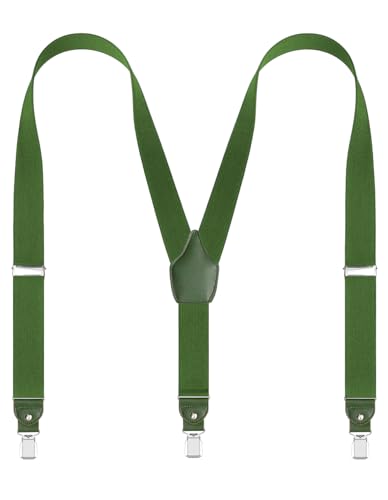 DEOBOX Mens Suspenders Elastic Adjustable Y-Back Costume with Strong Clips Army Green 43