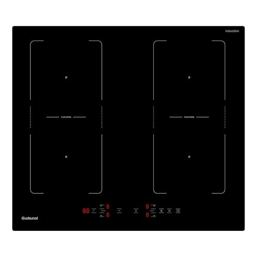 Gudsunal Induktionskochfeld 60 cm mit zwei Flexzonen, 7200W, 4-Zonen-Induktionskochplatte mit kontinuierlicher Niedrigleistungsheizung, Boost, 9 Heizstufen, Timer, automatische Abschaltung