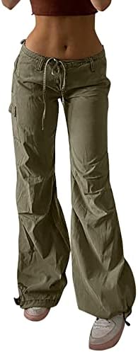 Solid Color Y2k Cargo Pants for Women Aesthetics Harajuku Vintage Wide Leg Pants Vintage Retro E-Girl Casual Baggy Loose Fit Low Waist Cargo Pants Trousers Grunge Streetwear
