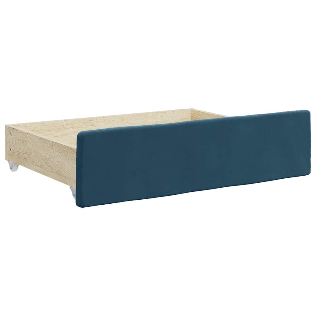 Ausziehbares Tagesbett Samt Blau 80x200 cm, Schlafsofa mit 2 Schubladen und Matratzen, 2in1 Gästebett platzsparend für Wohn- & Schlafzimmer, Robustes Holz-Metall-Gestell