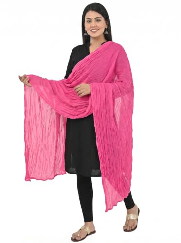 Image of Women's Solid Plain Pure Cotton long Dupatta & Chunnis odhni with pom pom border, 2.25 meter