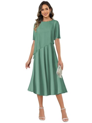 BOLENSYE Mother of The Bride Dresses for Women with Sleeves A Line Chiffon Tea Length Petite Formal Evening Gown