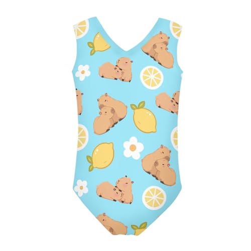Image of Girls Cartoon Pattern One-Piece Swimsuits Sport Racer Swimwear Beach Bathing Suit, Size 5-14
