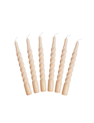 Candles with a Twist®, Stabkerzen gedreht, Hergestellt in Italien, 25 Farben verfügbar, Tafelkerzen lackiert, Spiralkerzen lange Brenndauer 5 Stunden, Kerzen Deko, 6 Stück, 2,2 x 21cm (Nude)
