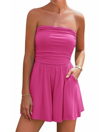 BTFBM Womens Romper Summer 2026 Strapless Tube Tops Beach Vacation Clothes...