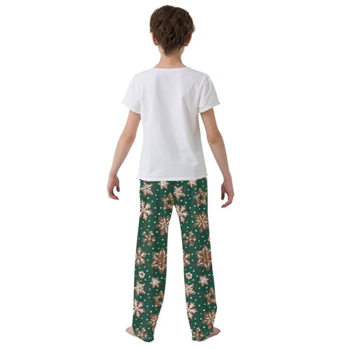 Gingerbread Snowflake Boys Long Pants Soft Trousers Elastic Waist Kids Lounge Bottoms with Pockets S-XL3