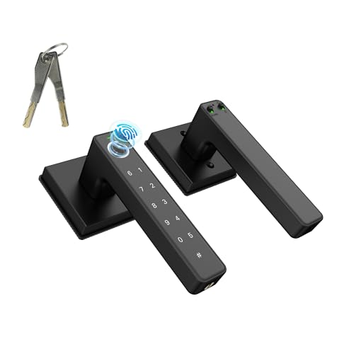 Serratura Smart per Porta con Riconoscimento delle Impronte Digitali, Maniglia per Porta Biometrica con Codice e Chiave*2, Tocco Digitale per Porta d'ingresso, Casa, Appartamento, Camera da Letto