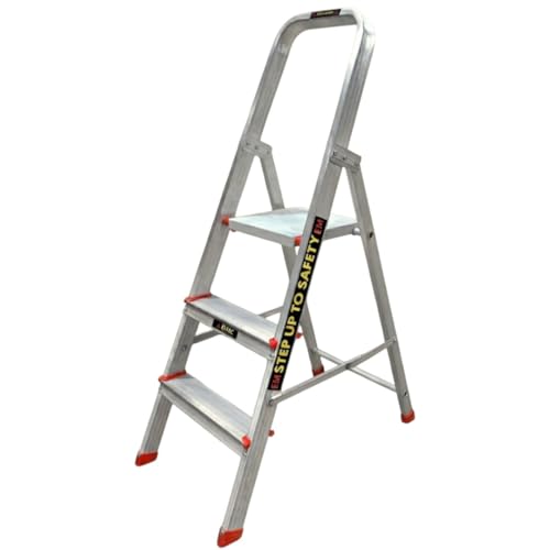 Image of EMAC Aluminium 3 Steps Folding Ladder for Home, Shop & Office Use Slip Resistant Step Aluminium Ladder (with Platform)