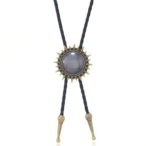 Image of Bolo Tie for Men Women Cowboy Turquoise Celtic Natural Tiger Eye Stone Longhorn Bull Western Leather Bolo Necktie