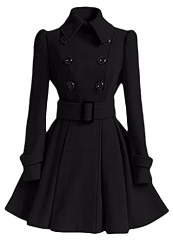 EFOFEI Damen Elegant Cotton Wollmischung Outwear Langarm Casual Jacke Elegant Princess Style Mantel Schwarz XXS