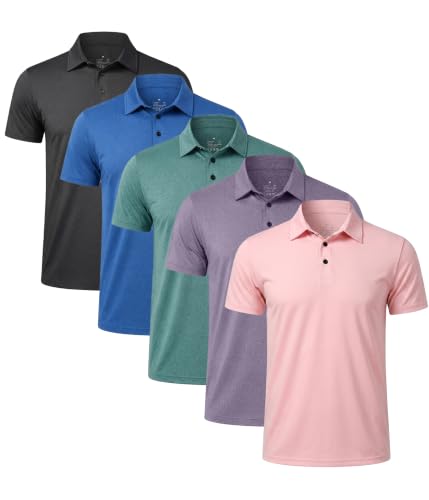 Image of 5 Pack Men's Polo Shirts Short Sleeve Golf T Shirt Performance Casual