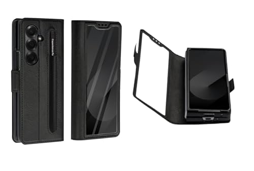 Image of WHITBULL Royal Leather Window View Magnetic Flip case Cover Compatible for Samsung Galaxy Z Fold 7 5G (Black)
