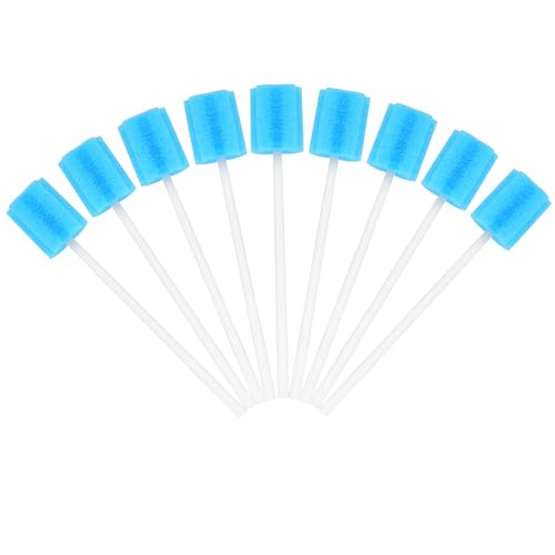 ACWOO 100 Pièces Soins Bucco Bâtonnets, Bâtonnets de Soins Buccaux, Bâtonnets de Soins Bucco-Dentaires, Éponge de Nettoyage des Dents, Bâtonnets Jetables Stériles pour Adultes, Âgées et Enfants(Bleu)