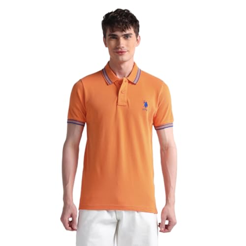 Image of U.S. Polo ASSN. Solid Slim Fit Polo T Shirts for Men - 100% Cotton, Half Sleeves Mens Tshirt
