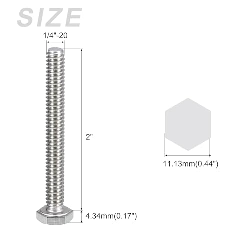 Image of METALLIXITY Hex Head Bolts (1 /4-20 x 2) 5Pcs, 304 Stainless Steel 18-8, Fully Threaded, External Hex Drive, Plain Finish, Hex Head Screw Bolt, Silver
