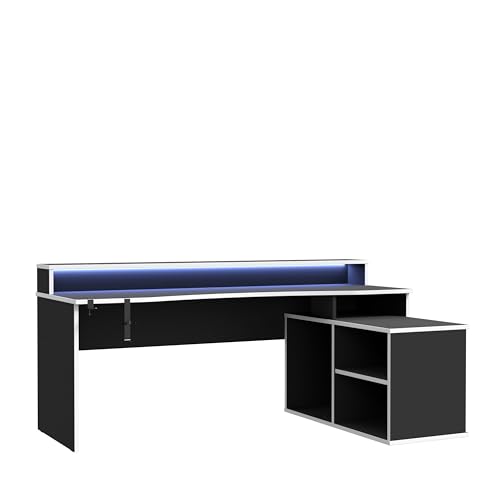 Forte TEZAUR Computertisch 200, moderner Schreibtisch, Holzwerkstoff, Weiß/Schwarz, 200 cm breit x 91,1 cm hoch x 125,4 cm tief