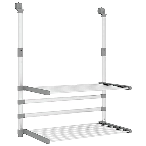 vidaXL Hanging Aluminum Drying Rack for Balcony, Foldable and Retractable Design, Multiuse Door Hook Included, Easy Assembly, Lightweight - 21.3