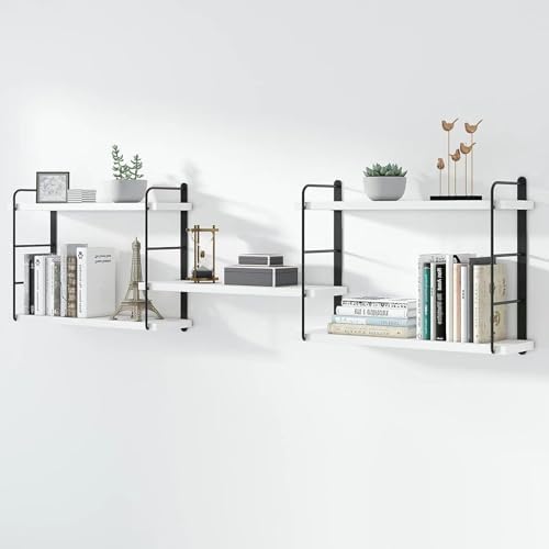 Wall Mounted Bookshelves, Floating Shelves for Wall, Wood Hanging Book Shelves for Room, Bedroom, Living Room, Easy Installation (White, 50W x 17H)