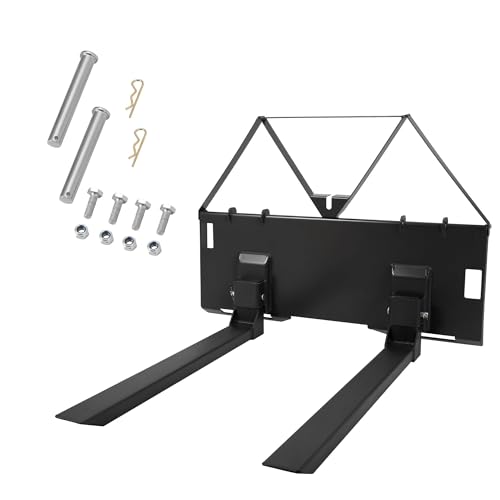 GarveeTech Skid Steer Pallet Forks Attachment 45 Inch 3200 Lb Heavy Duty Quick Attach Loader Fork Frame for Tractors and Loaders Universal Tractor Forks w/Dual 50 Inch Blades (Black 45)