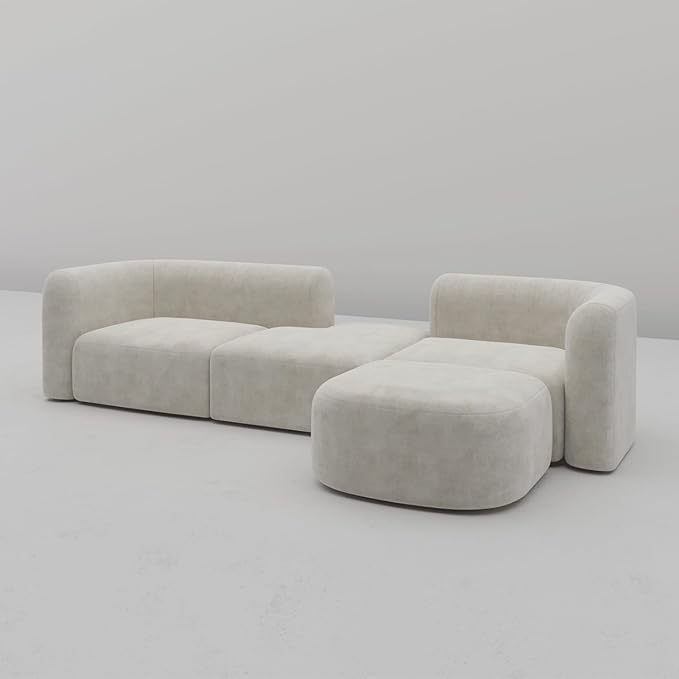 Image of Modern Classic L Shape Sectional Sofa Set, Chesterfield Style 4 Seater Sofa Set with Pillows for Living Room, Bedroom and Office, Office, and Hallway Colour (Modular 4 Seater Beige)