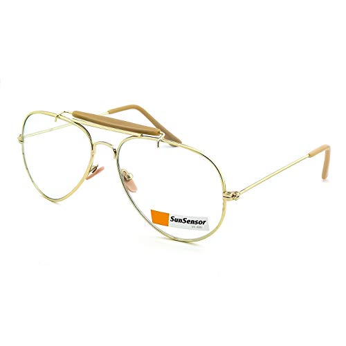 Kiss Lunettes Photochromiques Aviateur mod. AIR FORCE - homme femme Vintage classique larme - GOLD V1