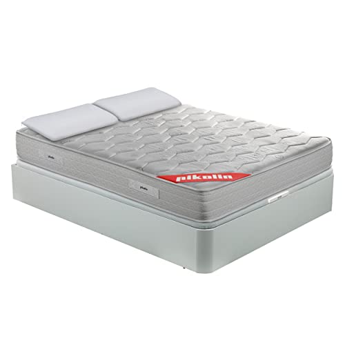 PIKOLIN Pack Colchón Viscoelástico Espuma HR + Dos canapés abatibles 90x200 Unidos de Madera Color Blanco y Almohada visco 180x200 (Montaje + Retirada Usado)