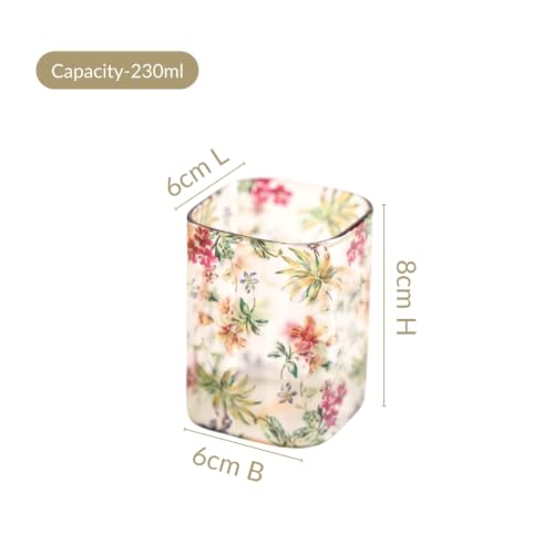 Image of Nestasia Printed Borosilicate Glasses Set of 4 (230ml Each) - 100% Food Safe & Durable Glassware with Vibrant Floral Design | Small Square-Shaped Tumblers for Water, Juice, Mocktails & Iced Tea
