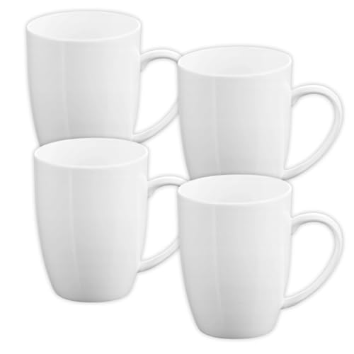 Wilmax - Juego de 4 tazas de té y tazas de café, 460 ml, tazas de café de porcelana, para té, café, capuchino, tazas de porcelana con asas, color blanco